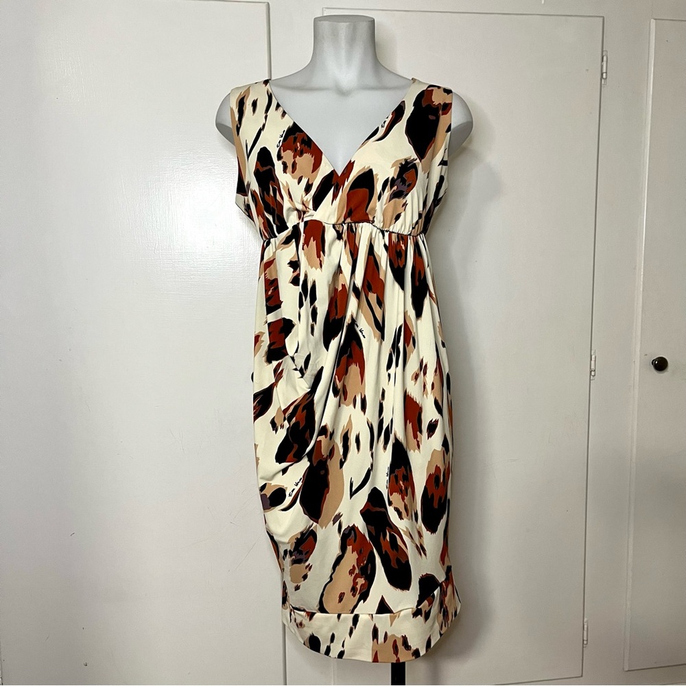 Eva Varro Abstract Brown Animal Print Sleeveless Midi Dress